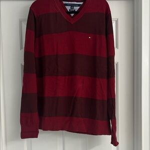 Tommy Hilfiger Men's Burgundy and Red Striped Long Sleeve Shirt